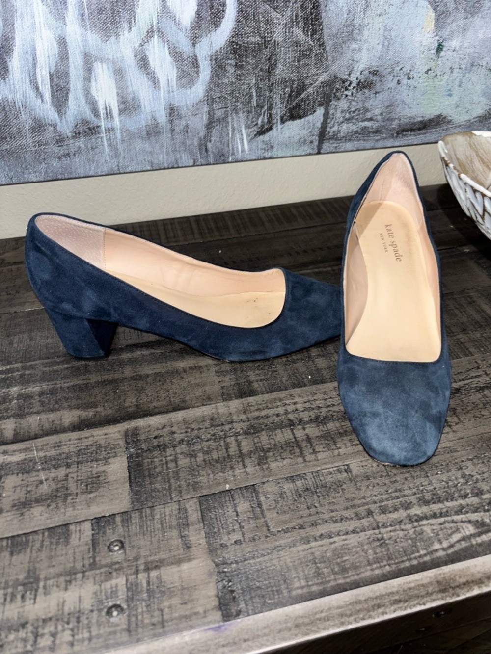 Kate Spade New York navy suede box pump SZ 7 - Picture 6 of 9